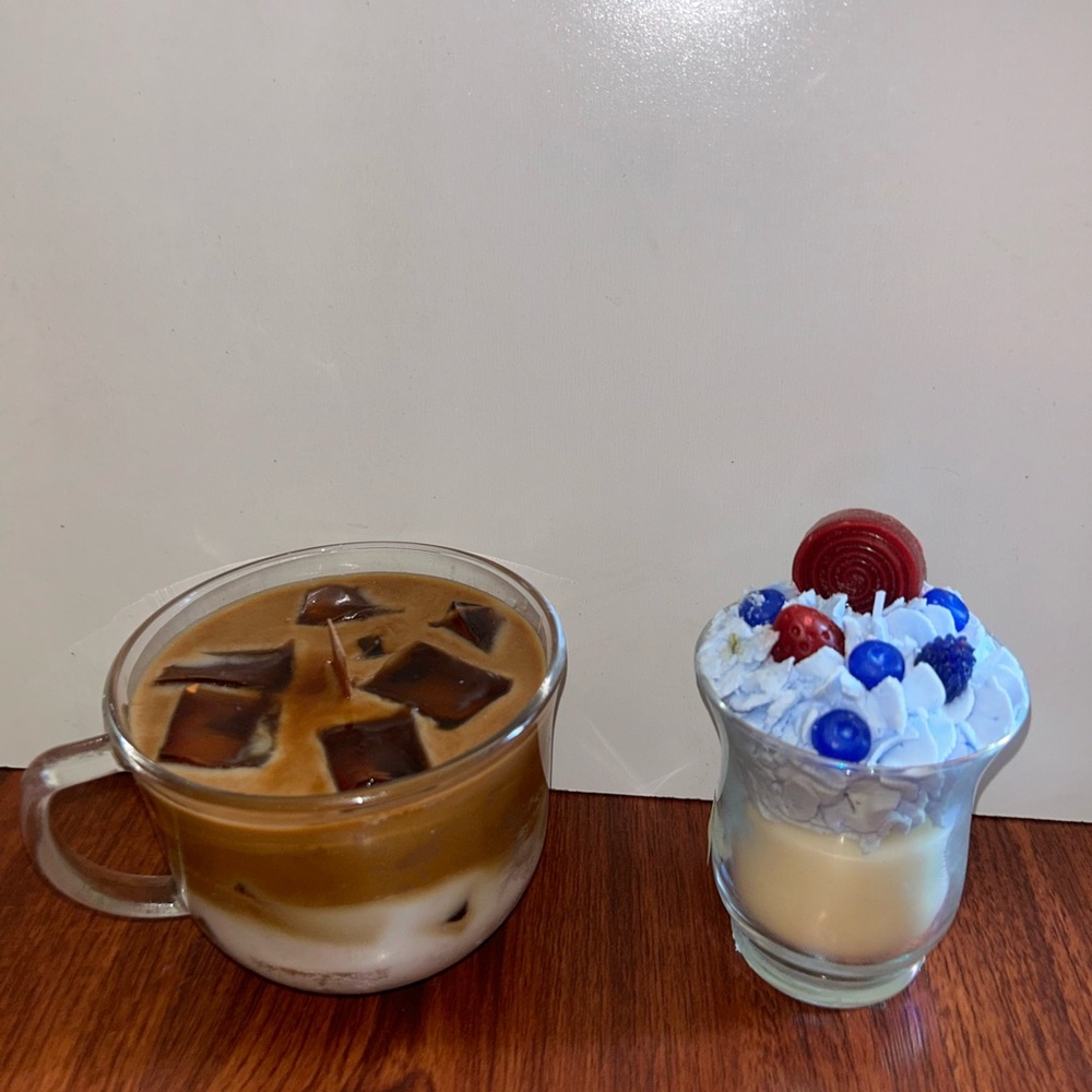 Blue & White Decorative Dessert Candle - Whipped Top Accent